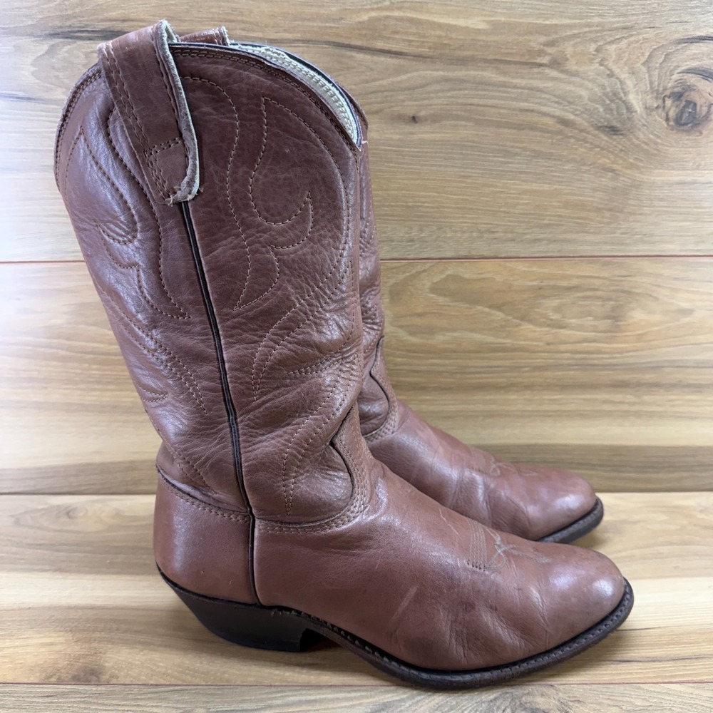 STEWART Fine Handmade Boots Western Mens 9.5 D Brown Leather Stacked Heel AZ USA